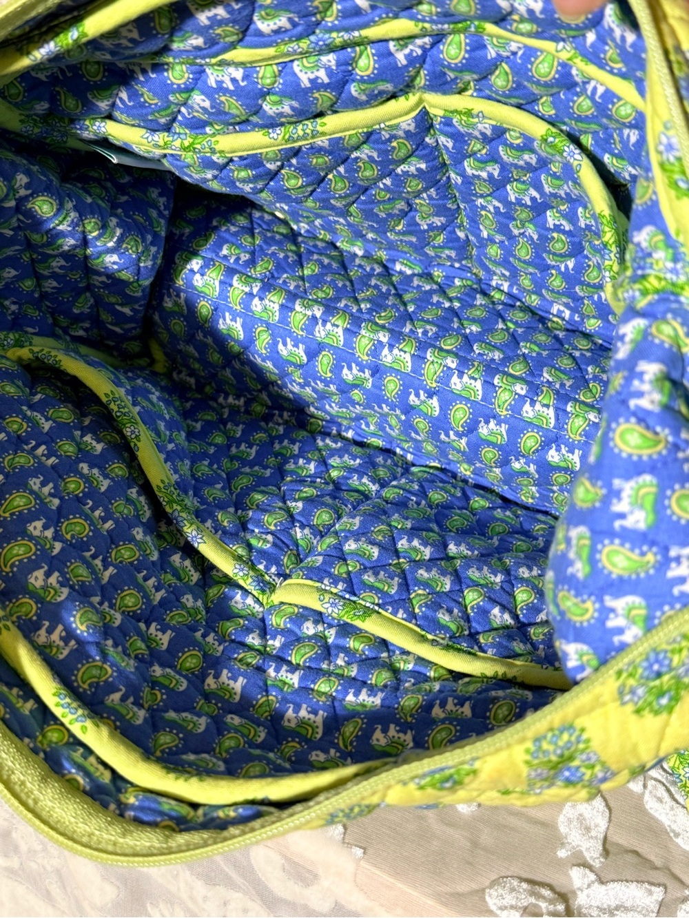 Vintage Vera Bradley Tote Bag Citrus Elephants Lime Green Y2K - Picture 6 of 11